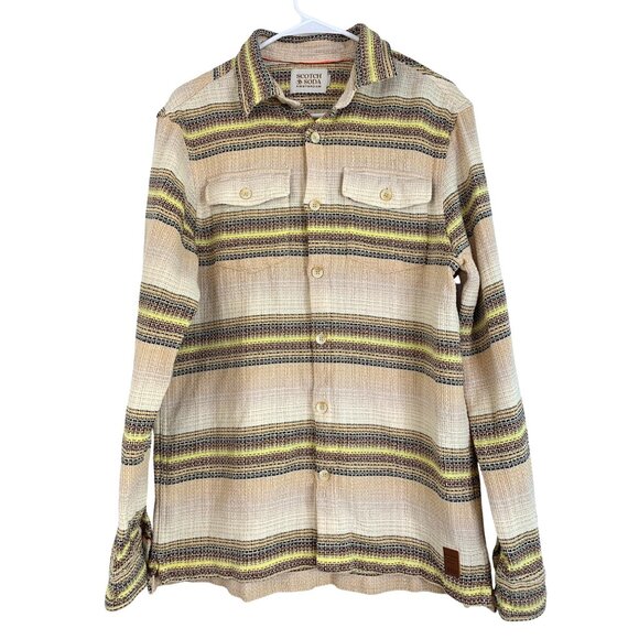 Rare Scotch & Soda Over Shirt Cotton Stripe Button-Up Textured Neutral RDD10671 - Picture 3 of 8